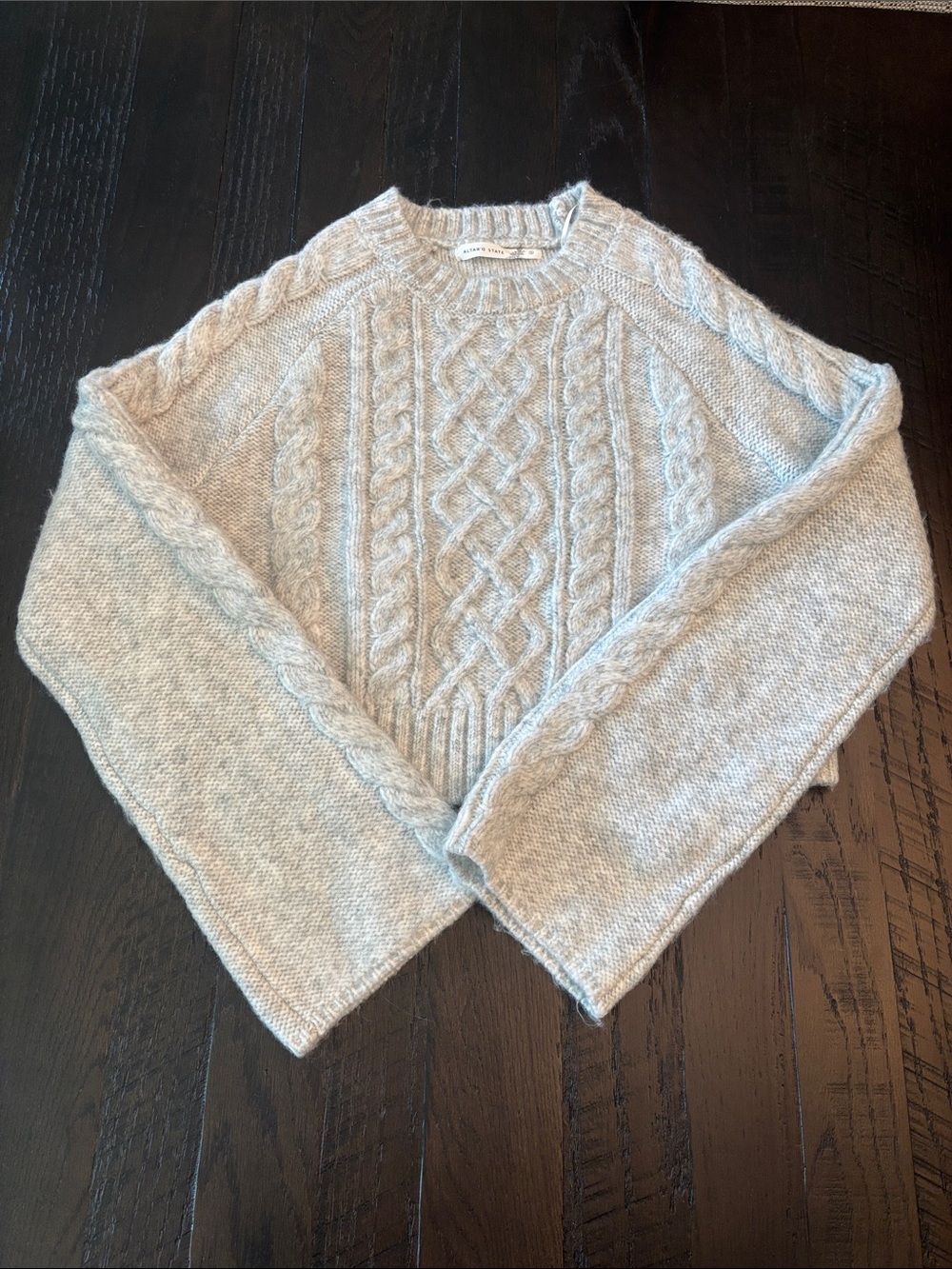 Altar'd State Light Gray Cable Crewneck Sweater